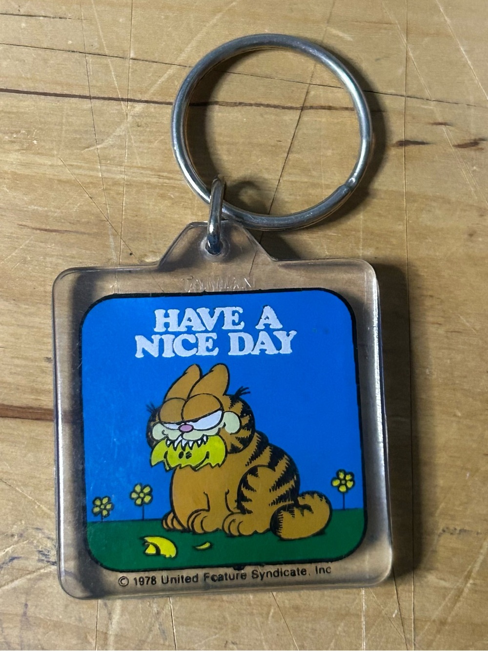 Vintage 1978 Garfield The Cat “have A Nice Day” Keychain Plastic 1.5”